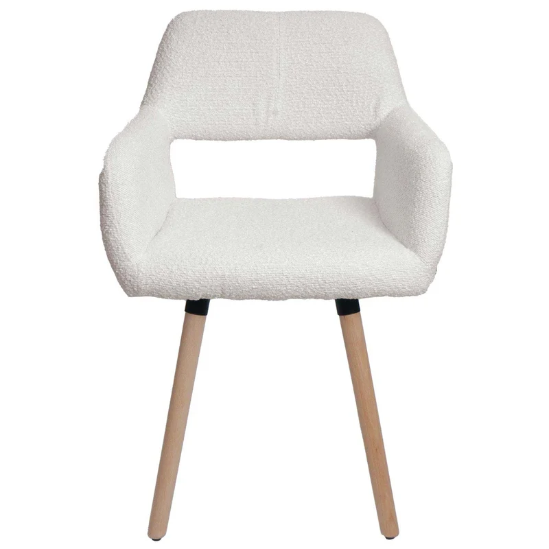 Chaise de salle à manger avec accoudoirs en tissu bouclé crème pieds en bois 04_0009862