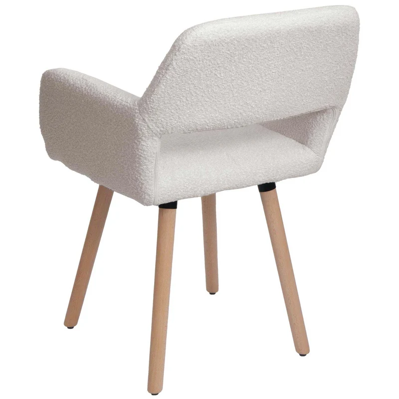 Chaise de salle à manger avec accoudoirs en tissu bouclé crème pieds en bois 04_0009862