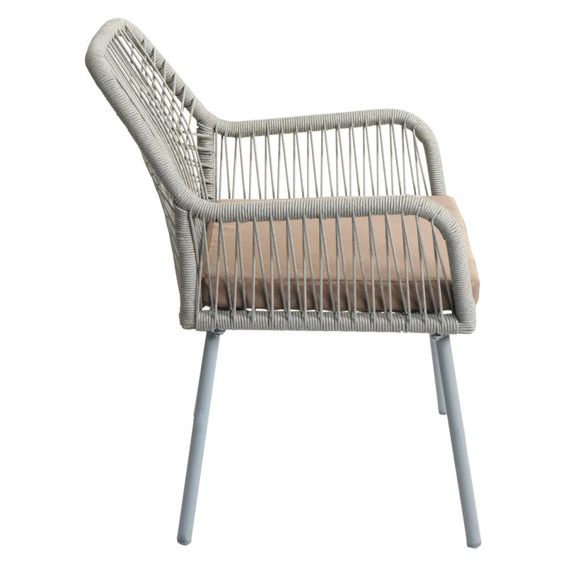 Lot de 2 chaises de jardin motif graphique aéré en aluminium gris corde tressée et coussins taupe inclus 04_0009693
