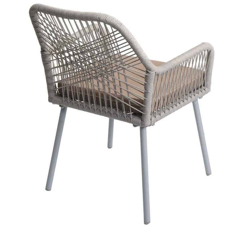 Lot de 2 chaises de jardin motif graphique aéré en aluminium gris corde tressée et coussins taupe inclus 04_0009693