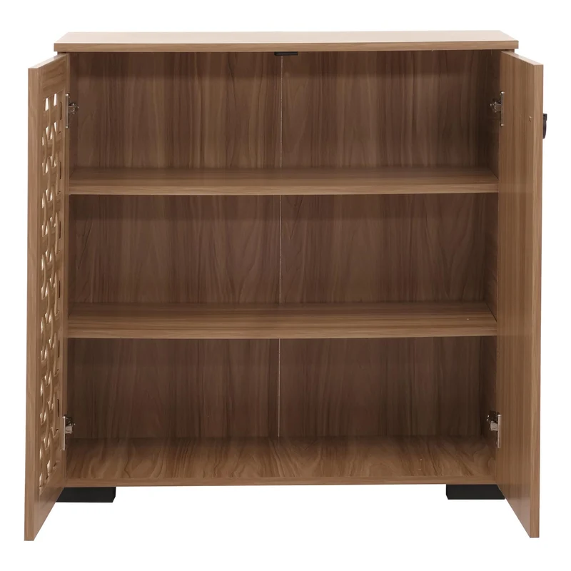 Commode avec 2 portes et 3 compartiments design tressé 3D 82x80x37 cm en bois avec revêtement mélaminé marron 04_0009824