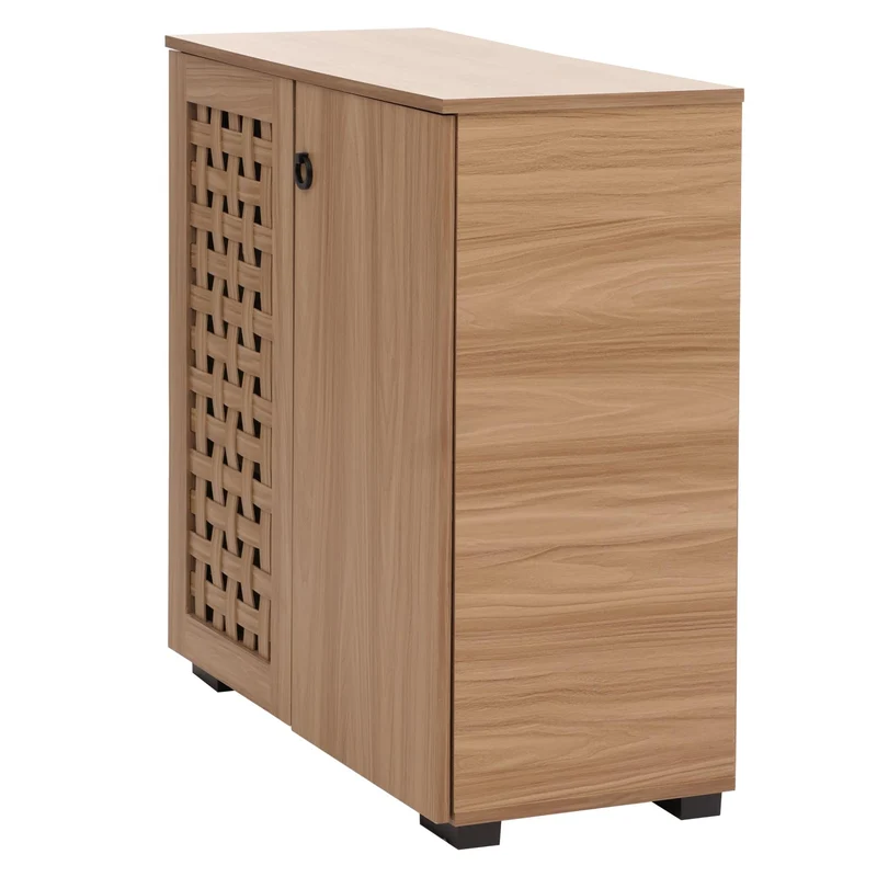 Commode avec 2 portes et 3 compartiments design tressé 3D 82x80x37 cm en bois avec revêtement mélaminé marron 04_0009824
