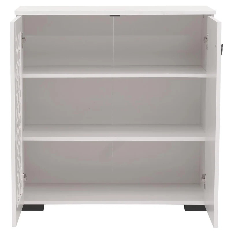 Commode avec 2 portes et 3 compartiments design tressé 3D 82x80x37 cm en bois avec revêtement mélaminé blanc 04_0009825