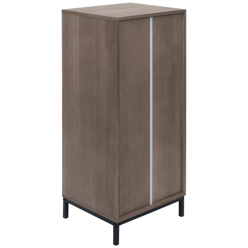 Commode meuble de rangement 5 tiroirs design 3D 84x35x29 cm en bois marron-gris et métal 04_0009740