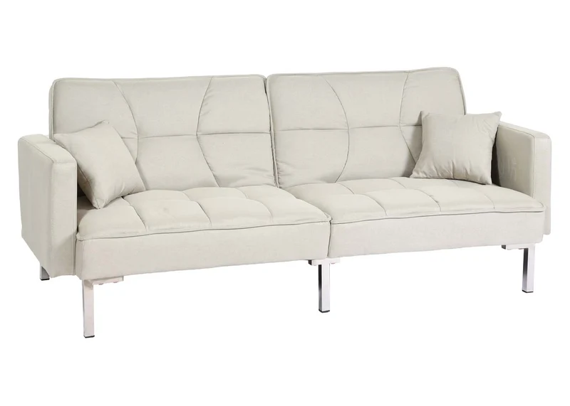 Canapé-lit convertible avec fonction couchage dossier réglable tissu lin et bois surface de couchage 170x104 cm crème beige 04_0010168