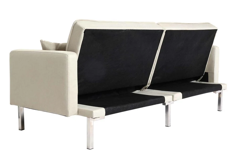 Canapé-lit convertible avec fonction couchage dossier réglable tissu lin et bois surface de couchage 170x104 cm crème beige 04_0010168