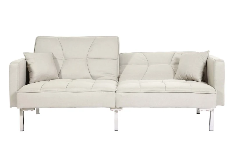 Canapé-lit convertible avec fonction couchage dossier réglable tissu lin et bois surface de couchage 170x104 cm crème beige 04_0010168