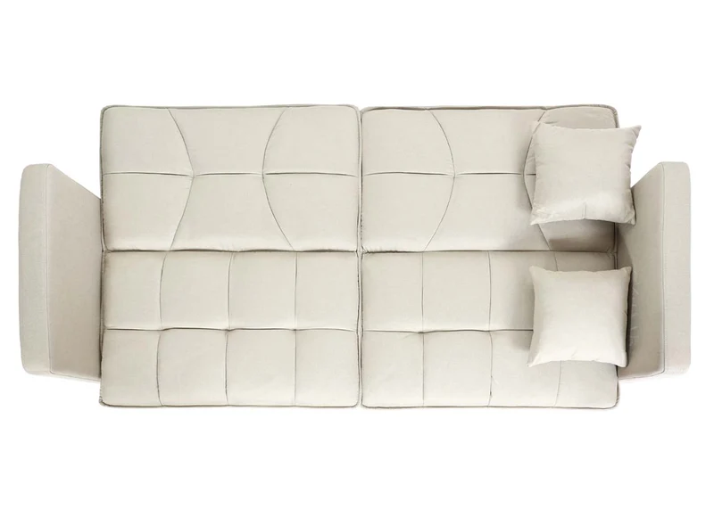 Canapé-lit convertible avec fonction couchage dossier réglable tissu lin et bois surface de couchage 170x104 cm crème beige 04_0010168