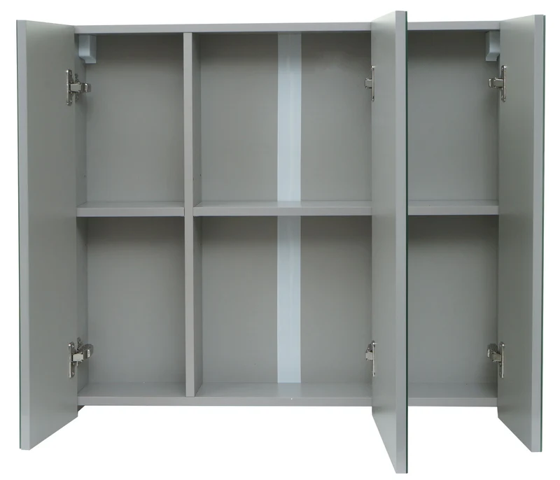 Armoire murale de salle de bain avec miroir 6 étagères finition brillante 70x80x16 cm contreplaqué gris 04_0010228