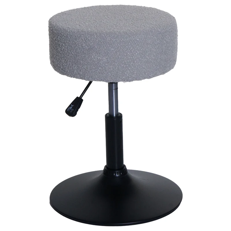 Tabouret siège de maquillage Ø 37 cm pivotant réglable en hauteur tissu bouclé gris clair et acier 04_0009937