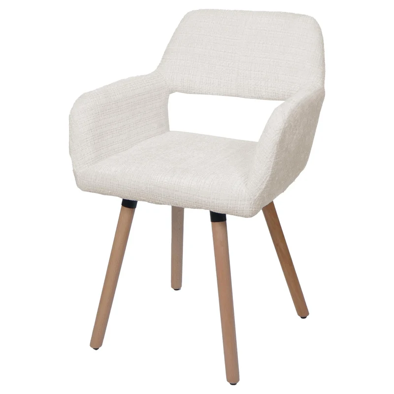 Chaise de salle à manger rembourrée avec accoudoirs en tissu chenille crème pieds en bois de hêtre 04_0009843