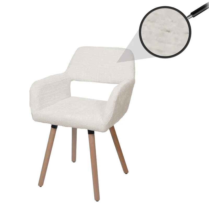 Chaise de salle à manger rembourrée avec accoudoirs en tissu chenille crème pieds en bois de hêtre 04_0009843