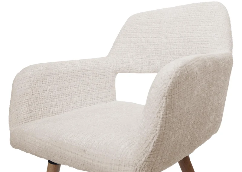 Chaise de salle à manger rembourrée avec accoudoirs en tissu chenille crème pieds en bois de hêtre 04_0009843