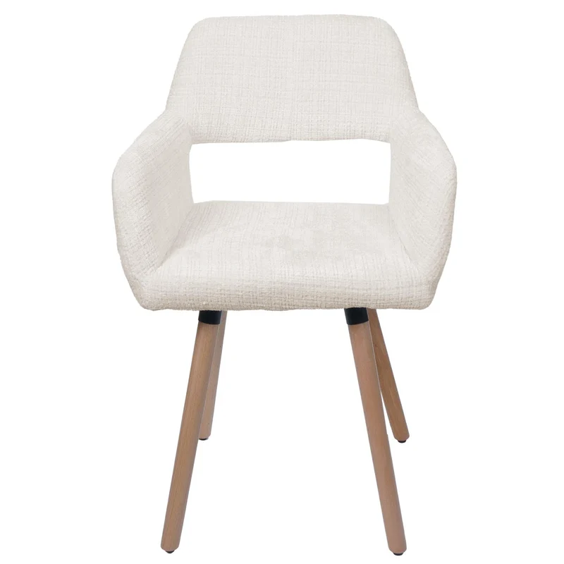 Chaise de salle à manger rembourrée avec accoudoirs en tissu chenille crème pieds en bois de hêtre 04_0009843