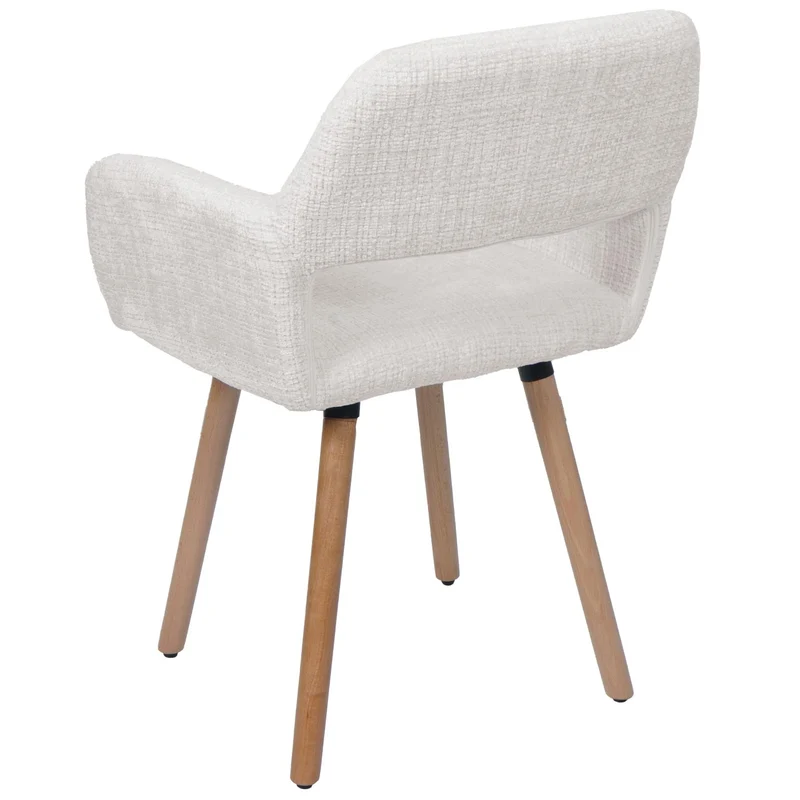 Chaise de salle à manger rembourrée avec accoudoirs en tissu chenille crème pieds en bois de hêtre 04_0009843