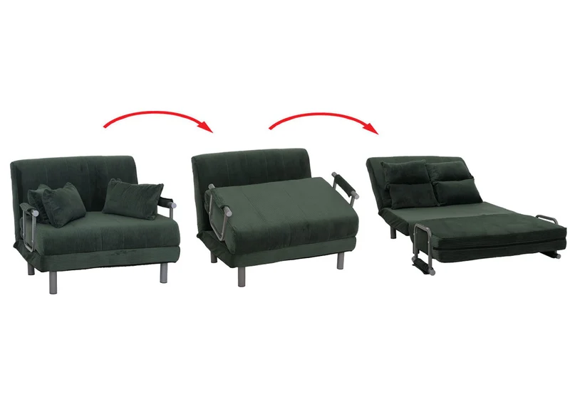 Fauteuil convertible canapé-lit avec accoudoirs rabattables couchage 190x100 cm en tissu velours côtelé vert 04_0010009