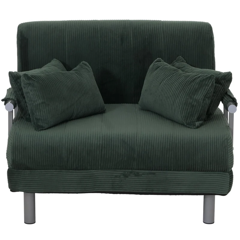 Fauteuil convertible canapé-lit avec accoudoirs rabattables couchage 190x100 cm en tissu velours côtelé vert 04_0010009