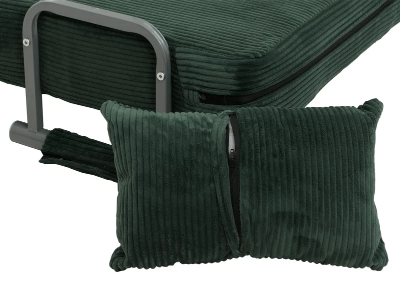 Fauteuil convertible canapé-lit avec accoudoirs rabattables couchage 190x100 cm en tissu velours côtelé vert 04_0010009