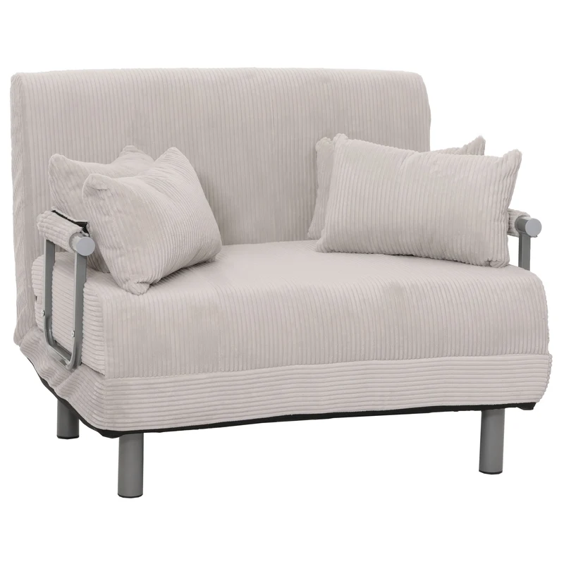 Fauteuil convertible canapé-lit avec accoudoirs rabattables couchage 190x100 cm en tissu velours côtelé gris clair 04_0010011