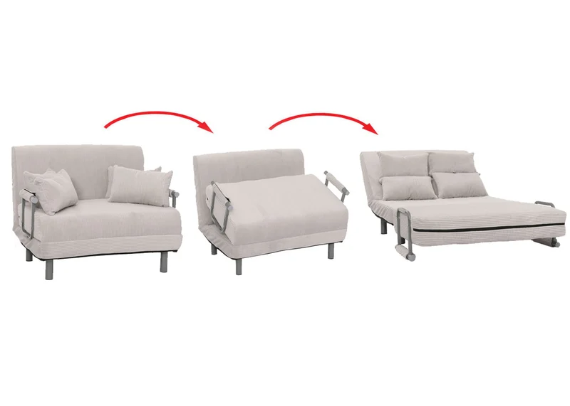 Fauteuil convertible canapé-lit avec accoudoirs rabattables couchage 190x100 cm en tissu velours côtelé gris clair 04_0010011