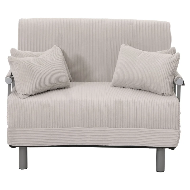 Fauteuil convertible canapé-lit avec accoudoirs rabattables couchage 190x100 cm en tissu velours côtelé gris clair 04_0010011
