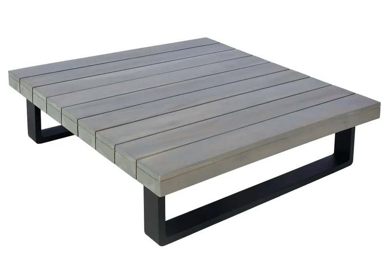 Salon de jardin ensemble lounge 5 places 255x255 cm aluminium et bois d’acacia avec coussins gris 04_0010291