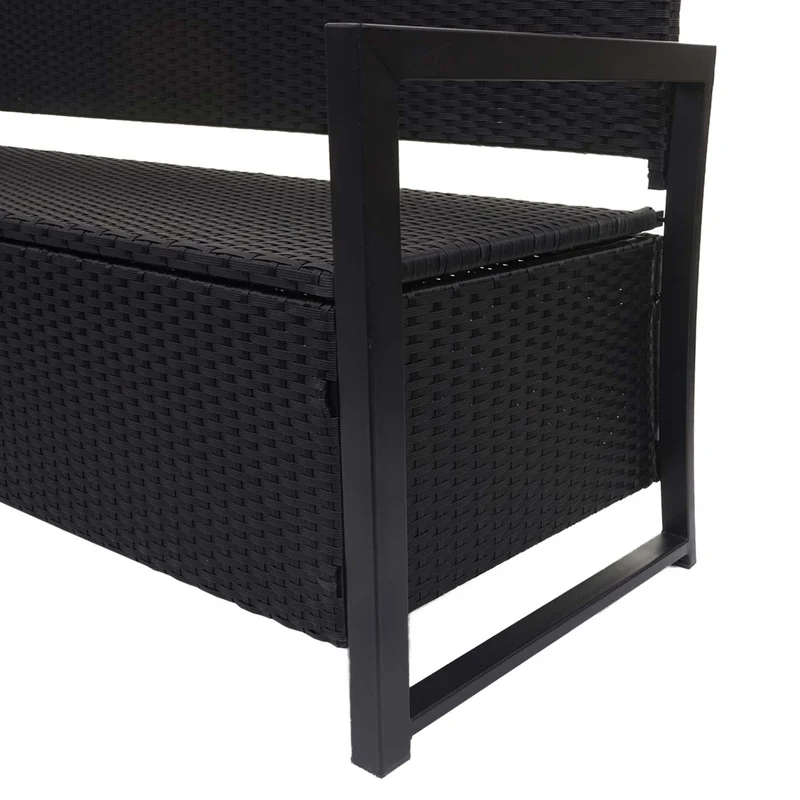 Banc de jardin coffre 3 places avec rangement en poly-rotin anthracite et coussin bordeaux 04_0010315