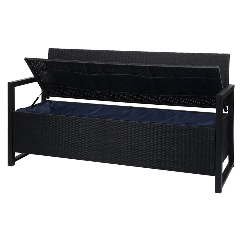 Banc de jardin coffre 3 places avec rangement en poly-rotin anthracite et coussin bordeaux 04_0010315
