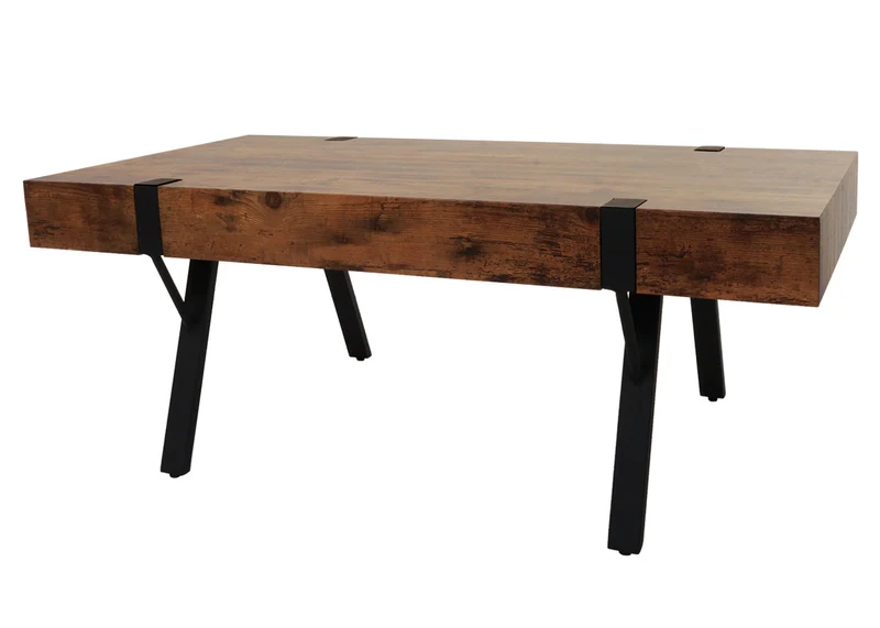 Table basse rectangulaire salon table d’appoint en métal et MDF 43x110x60 cm couleur chêne sauvage foncé 04_0010259