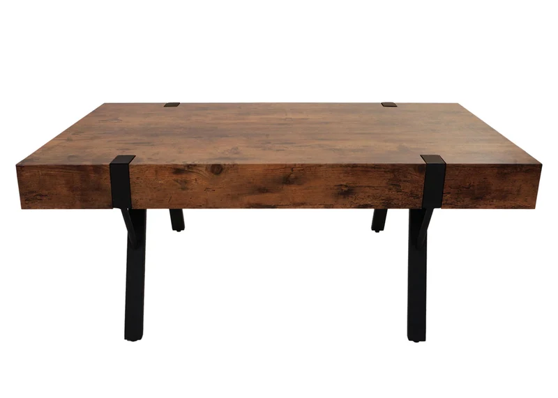 Table basse rectangulaire salon table d’appoint en métal et MDF 43x110x60 cm couleur chêne sauvage foncé 04_0010259
