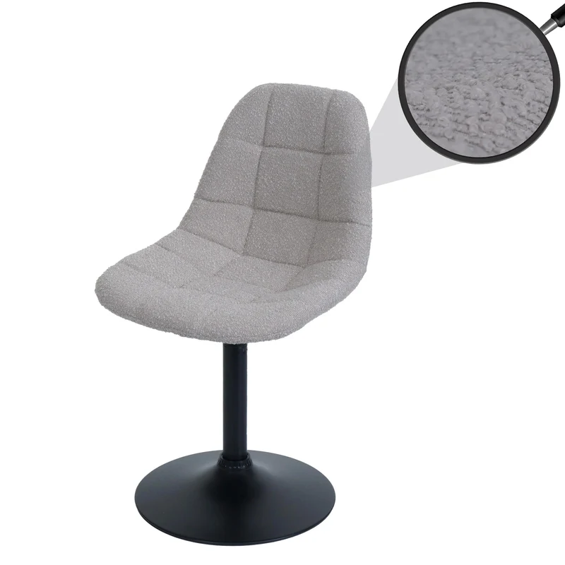 Chaise de salle à manger pivotante 360° design contemporain en tissu bouclé taupe pied acier noir mat 04_0009880