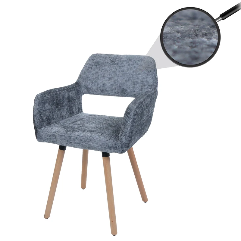 Chaise de salle à manger rembourrée avec accoudoirs en tissu chenille gris foncé pieds en bois de hêtre 04_0009845