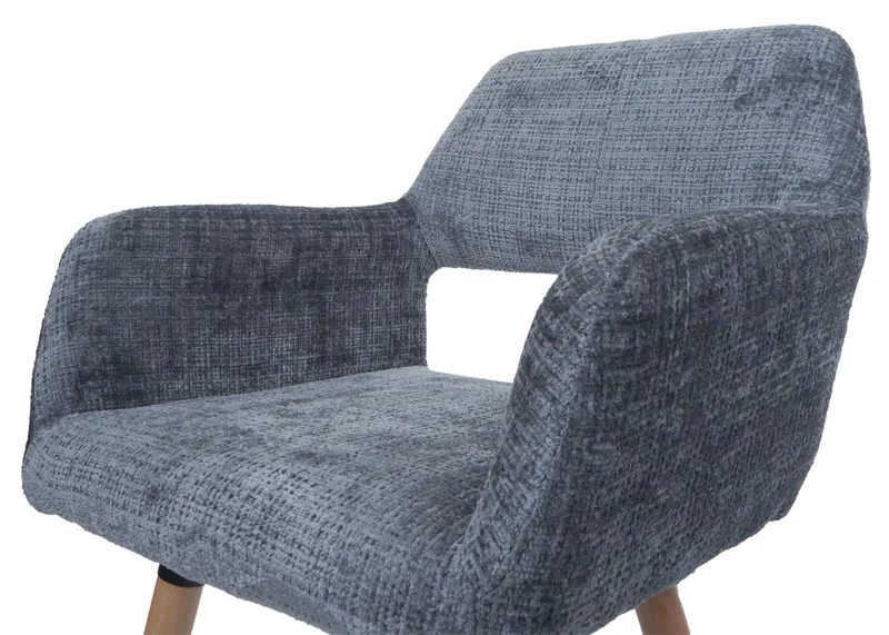 Chaise de salle à manger rembourrée avec accoudoirs en tissu chenille gris foncé pieds en bois de hêtre 04_0009845