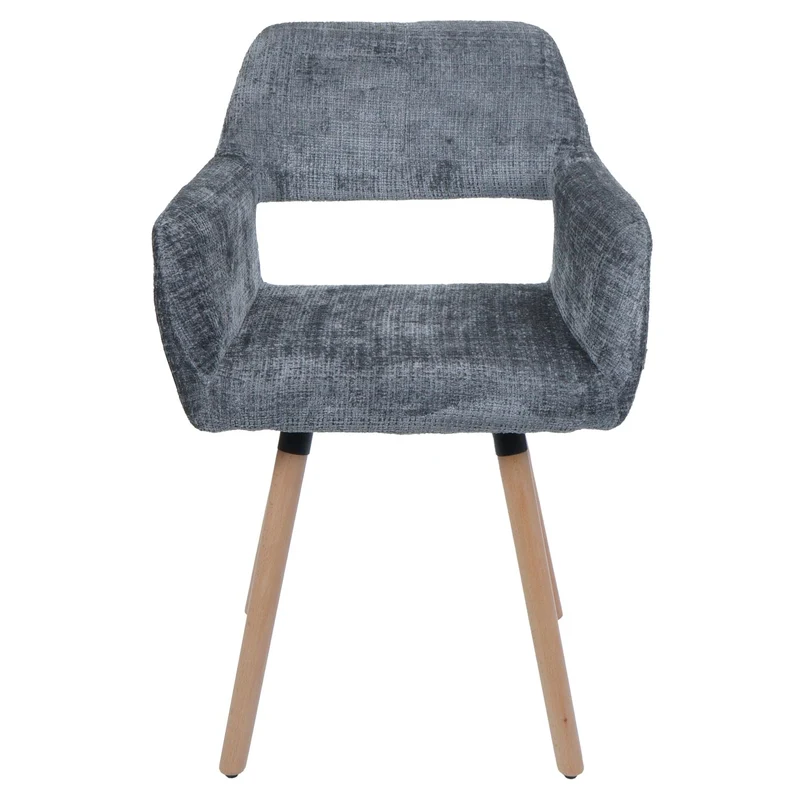 Chaise de salle à manger rembourrée avec accoudoirs en tissu chenille gris foncé pieds en bois de hêtre 04_0009845