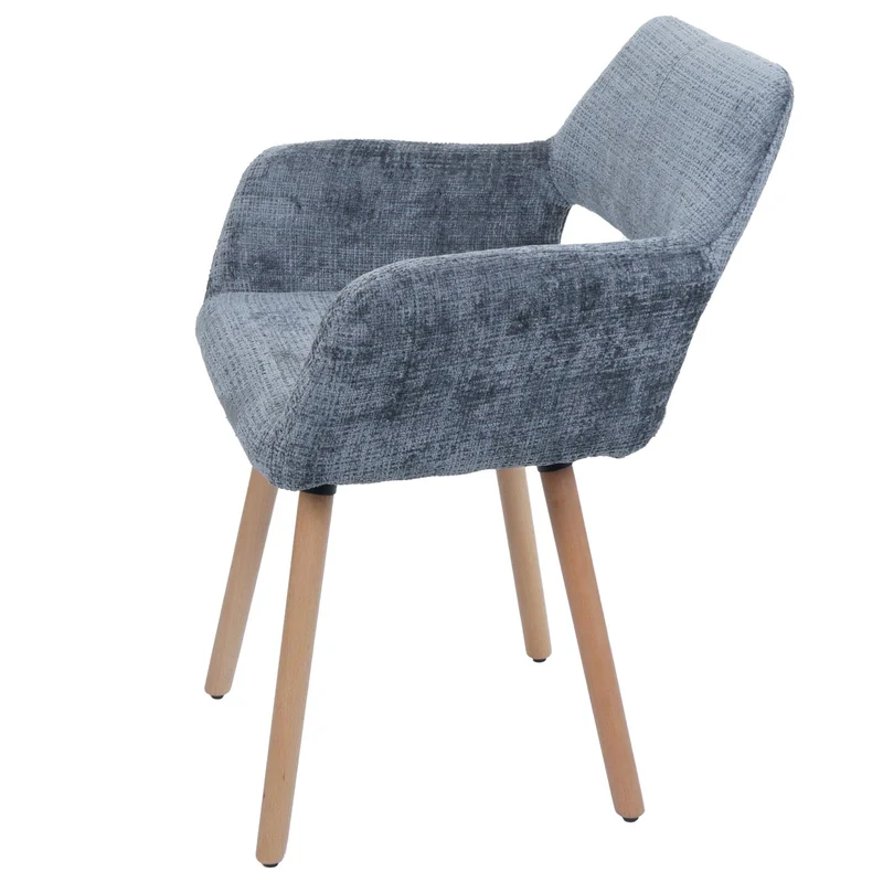 Chaise de salle à manger rembourrée avec accoudoirs en tissu chenille gris foncé pieds en bois de hêtre 04_0009845