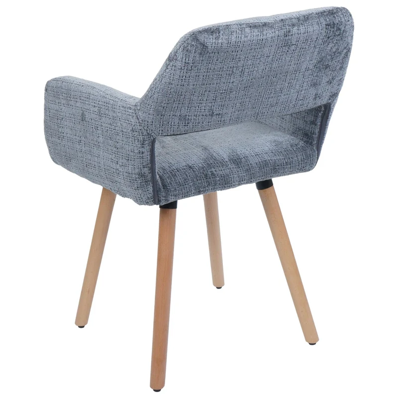 Chaise de salle à manger rembourrée avec accoudoirs en tissu chenille gris foncé pieds en bois de hêtre 04_0009845