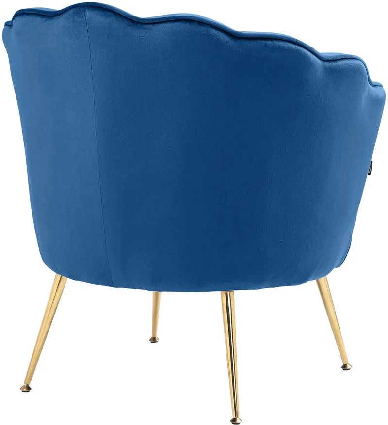 Fauteuil lounge chaise de chaise rembourrée avec coutures décoratives revêtement en velours bleu et pieds métal doré FAL101553