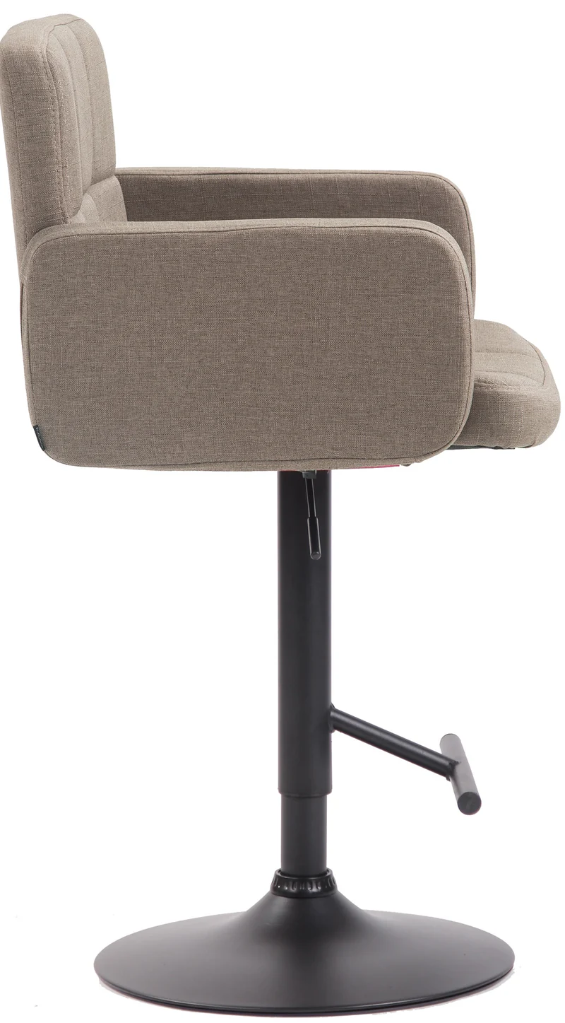 Tabouret de bar avec accoudoirs et dossier confortable en tissu taupe pieds noir mat TDB10478