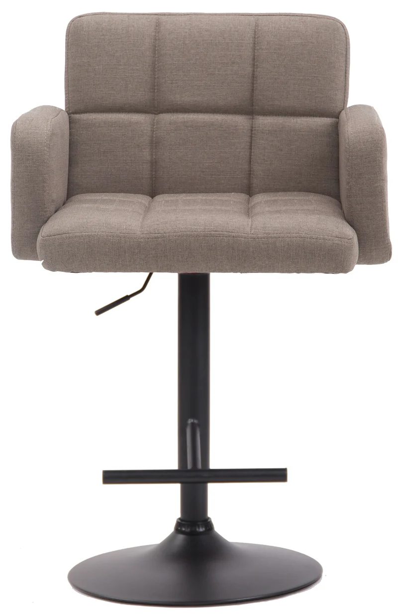 Tabouret de bar avec accoudoirs et dossier confortable en tissu taupe pieds noir mat TDB10478