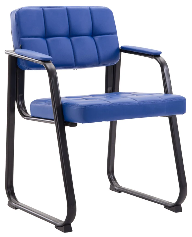 Lot de 2 chaises de bureau visiteur avec accoudoirs siège en PVC bleu et cadre en métal noir 10_0008482