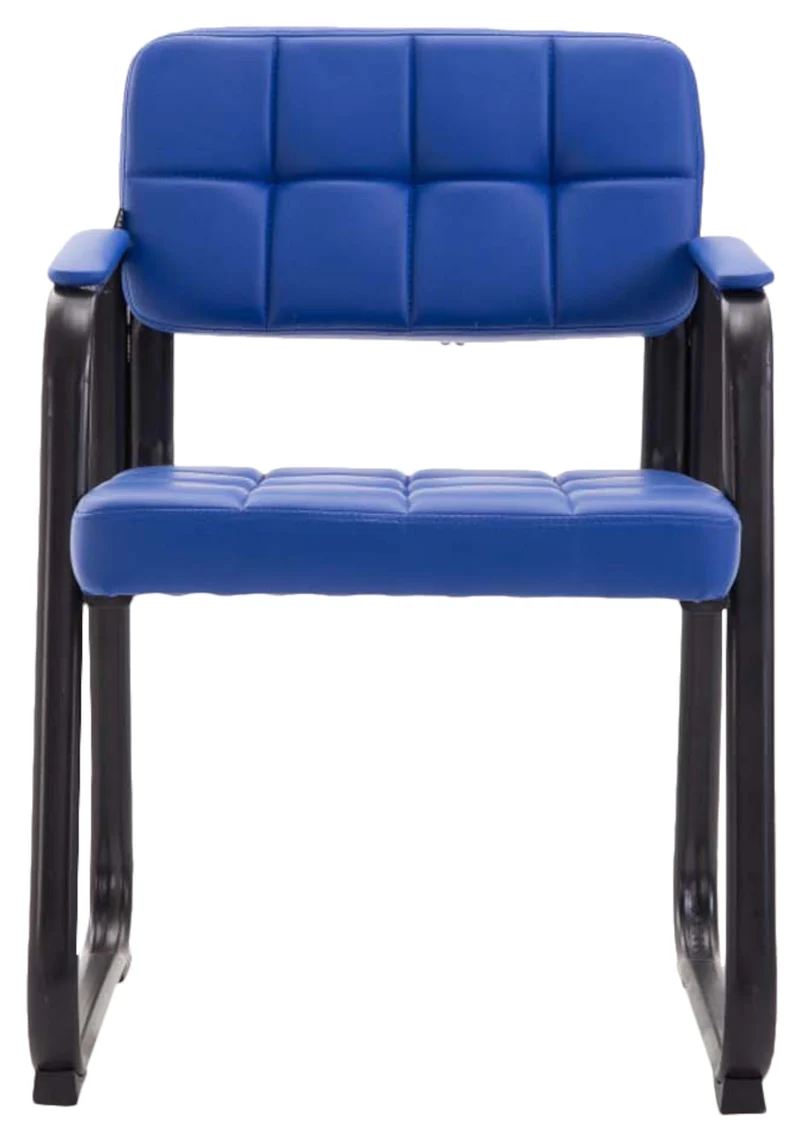 Lot de 2 chaises de bureau visiteur avec accoudoirs siège en PVC bleu et cadre en métal noir 10_0008482