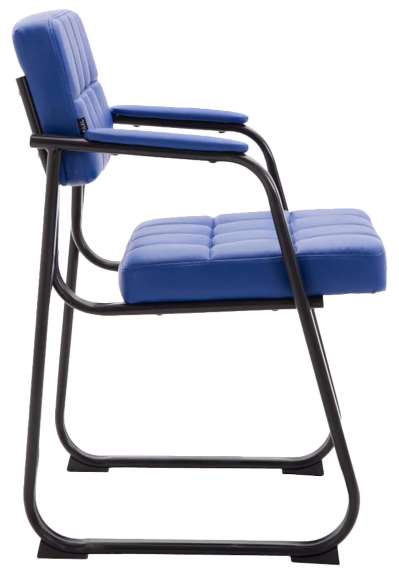 Lot de 2 chaises de bureau visiteur avec accoudoirs siège en PVC bleu et cadre en métal noir 10_0008482