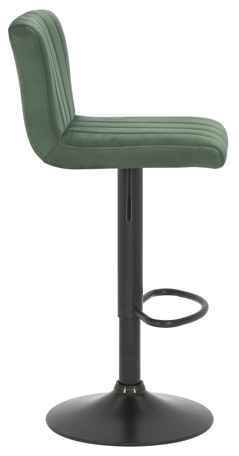 Tabouret de bar x1 pivotant hauteur réglable assise surpiqué en velours vert et métal noir 10_0005002