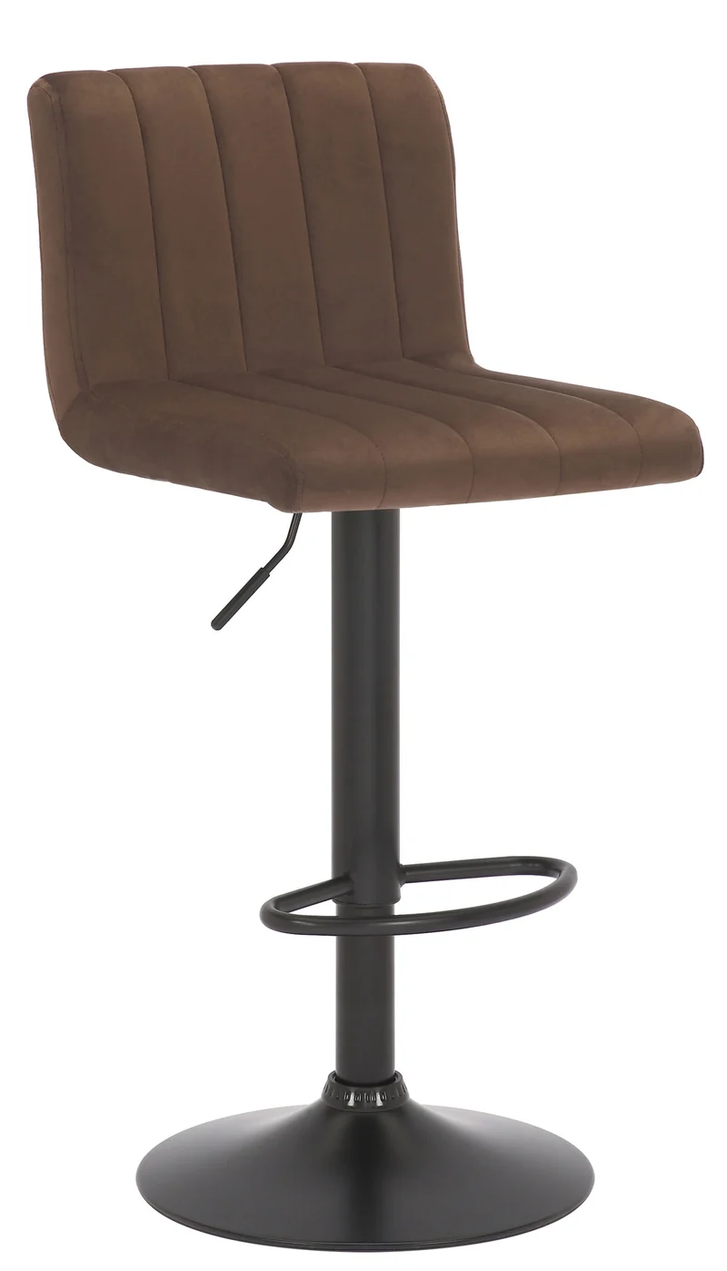 Lot de 2 tabourets de bar pivotant hauteur réglable assise surpiqué en velours marron et métal noir 10_0004225