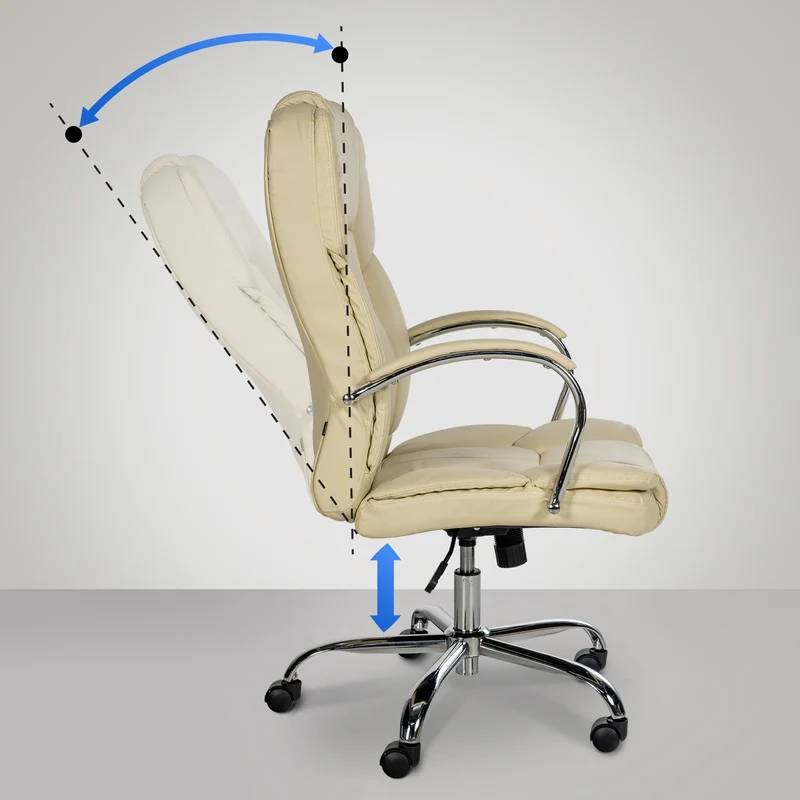 Fauteuil de bureau sur roulettes largeur d'assise XXL en PVC crème et métal chromé 10_0002415