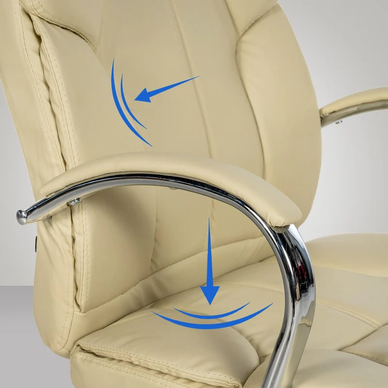 Fauteuil de bureau sur roulettes largeur d'assise XXL en PVC crème et métal chromé 10_0002415