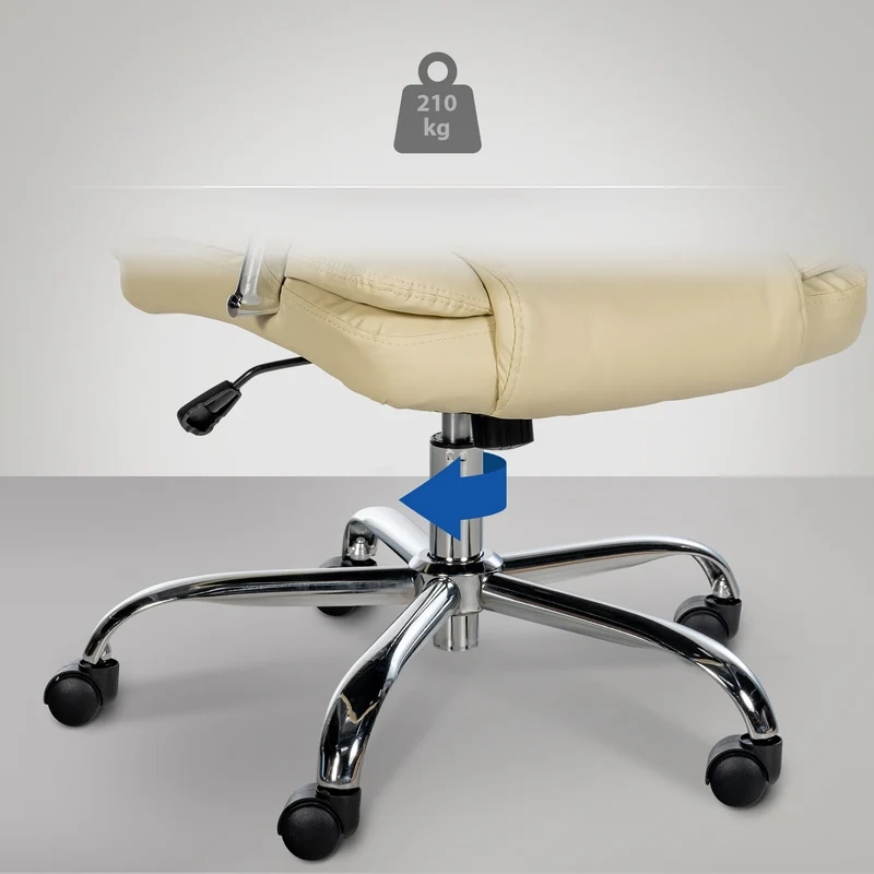 Fauteuil de bureau sur roulettes largeur d'assise XXL en PVC crème et métal chromé 10_0002415