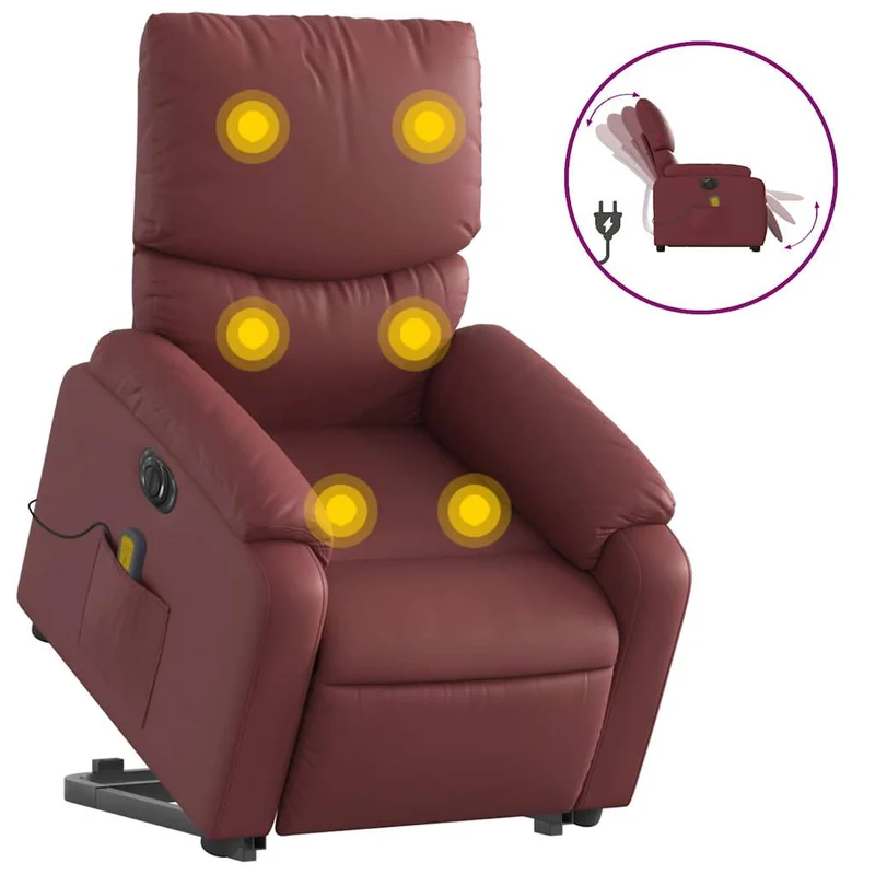 Fauteuil de relaxation fonction massage et inclinable en PVC rouge bordeaux DEC027836