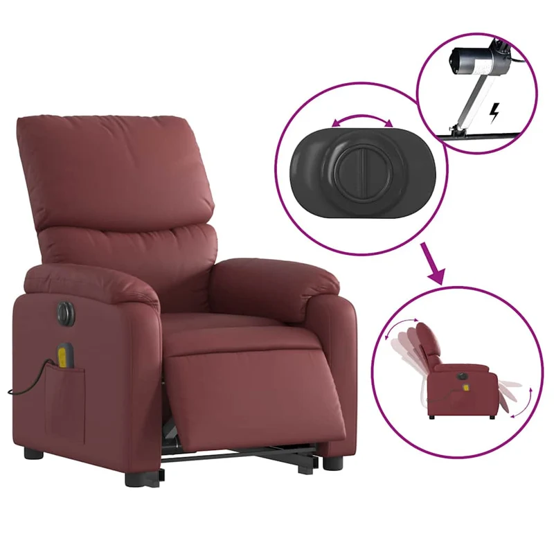 Fauteuil de relaxation fonction massage et inclinable en PVC rouge bordeaux DEC027836