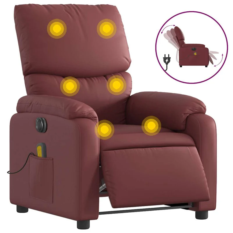 Fauteuil de relaxation TV fonction massage inclinable électrique 6 points de massage en PVC rouge bordeaux DEC027246